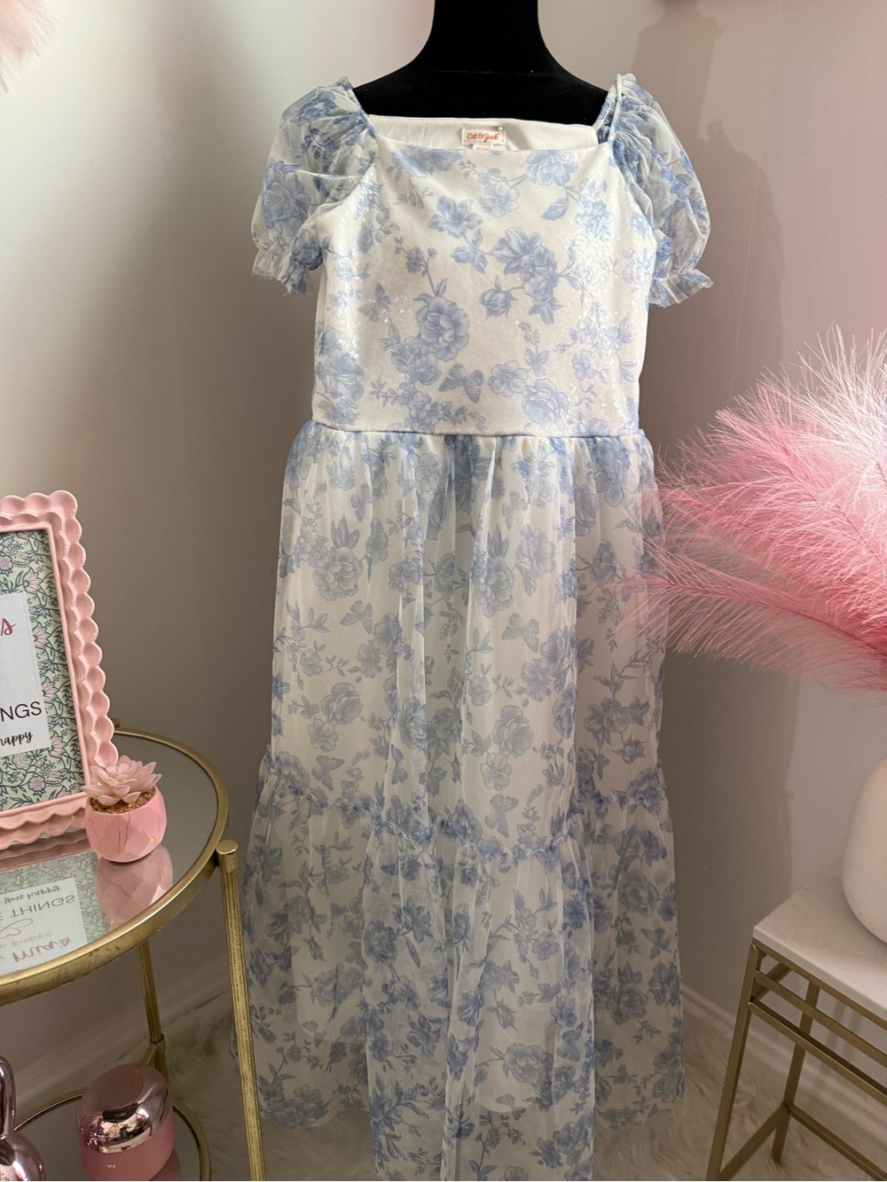 Cat & Jack White Dress with Light Blue Floral Print